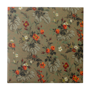 Vintage pretty red roses flowers floral pattern tile