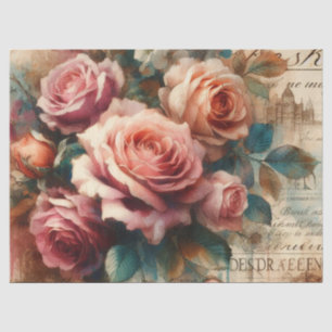 Vintage Pretty Rose & Botanical Collage Decoupage  Tissue Paper