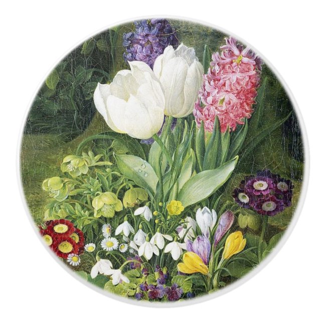 Vintage Pretty Spring Botanical Flowers Ceramic Knob (Front)