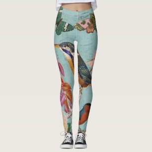 Vintage pretty summer butterfly birds n flowers leggings