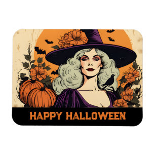 Vintage Pretty Woman Witch Flower Happy Halloween  Magnet