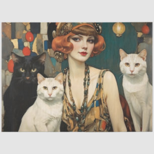 Vintage Pretty Woman With Black & White Cats Tissue Paper