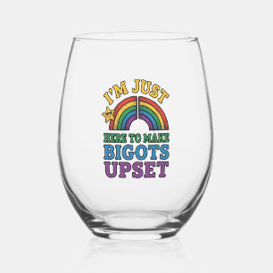 Vintage Pride Bigots Upset Rainbow Shirt Design_1 Stemless Wine Glass