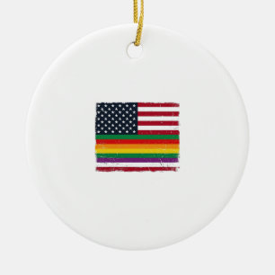 Vintage Pride Flag Distressed Vector Shirt Design_ Ceramic Tree Decoration