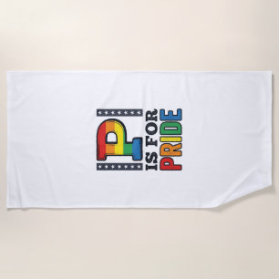 Vintage Pride Letter P Rainbow Shirt Design_1 Beach Towel