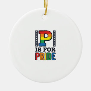 Vintage Pride Letter P Rainbow Shirt Design_1 Ceramic Tree Decoration