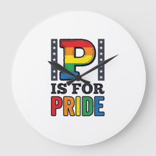 Vintage Pride Letter P Rainbow Shirt Design_1 Large Clock