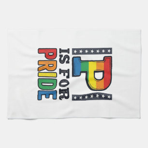 Vintage Pride Letter P Rainbow Shirt Design_1 Tea Towel