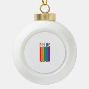 Vintage Pride Month Rainbow Typography Shirt Desig Ceramic Ball Christmas Ornament