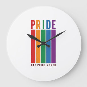 Vintage Pride Month Rainbow Typography Shirt Desig Large Clock