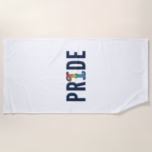 Vintage Pride Rainbow Lettering T-Shirt Design_1 Beach Towel