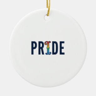 Vintage Pride Rainbow Lettering T-Shirt Design_1 Ceramic Tree Decoration