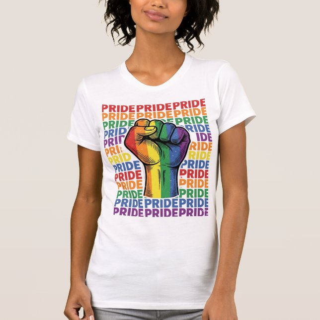 Vintage Pride Raised Fist Rainbow Shirt Design_1 (Front)