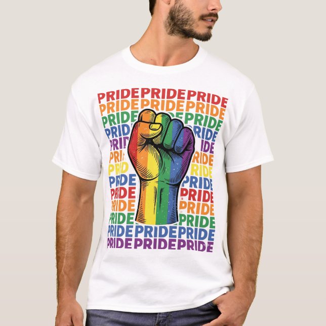 Vintage Pride Raised Fist Rainbow Shirt Design_1 (Front)