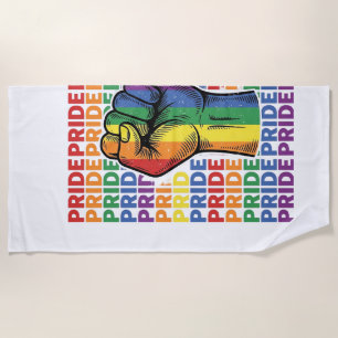 Vintage Pride Raised Fist Rainbow Shirt Design_1 Beach Towel