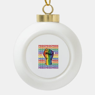 Vintage Pride Raised Fist Rainbow Shirt Design_1 Ceramic Ball Christmas Ornament