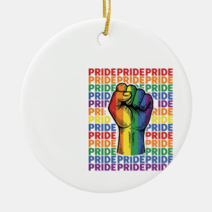 Vintage Pride Raised Fist Rainbow Shirt Design_1 Ceramic Tree Decoration