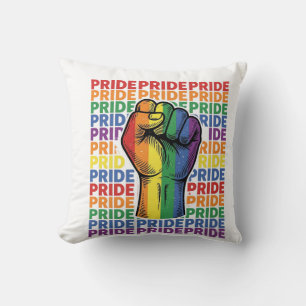Vintage Pride Raised Fist Rainbow Shirt Design_1 Cushion