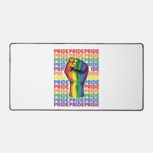Vintage Pride Raised Fist Rainbow Shirt Design_1 Desk Mat