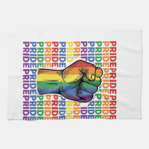Vintage Pride Raised Fist Rainbow Shirt Design_1 Tea Towel