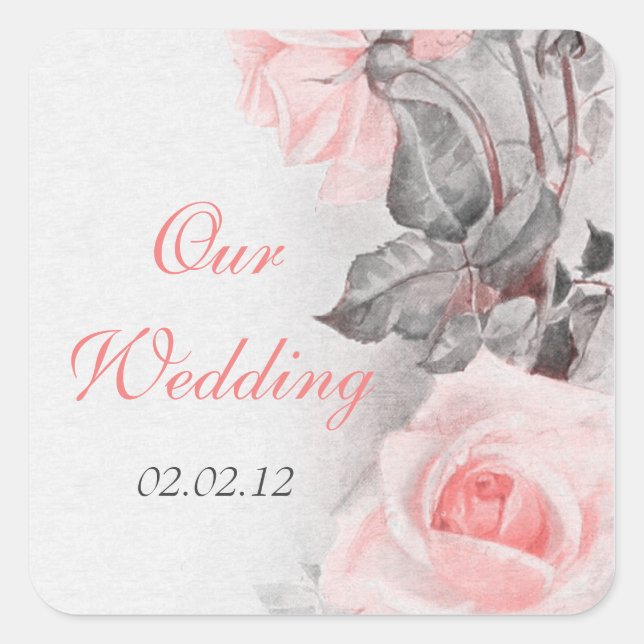 Vintage Primrose Pink Rose Wedding Envelope Seal (Front)