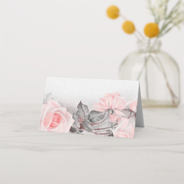 Vintage Primrose Pink Roses Wedding Place Card (Front)