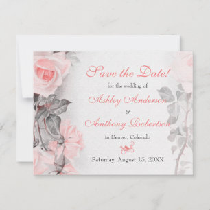 Vintage Primrose Pink Roses Wedding Save the Date