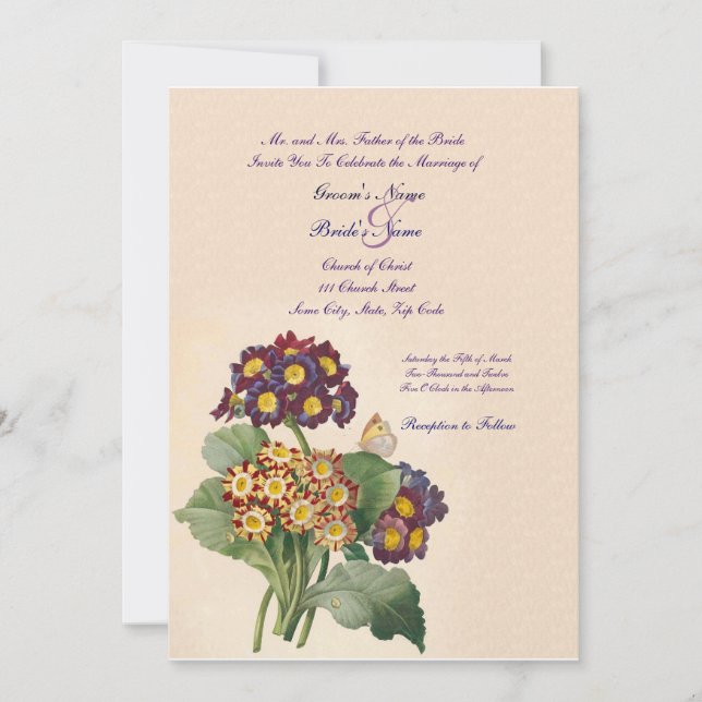 Vintage Primrose Wedding Invitation (Front)