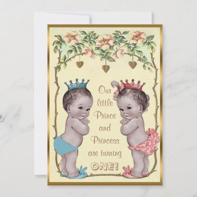 Vintage Prince and Princess Twins Birthday Invitation (Front)