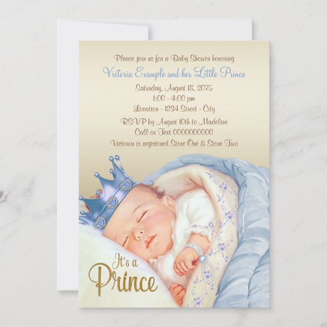 Vintage Prince Baby Blue Gold Baby Shower Invitation (Front)
