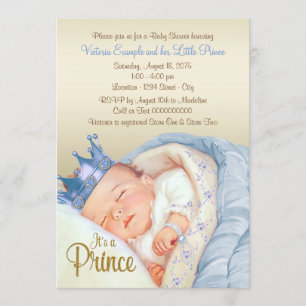 Vintage Prince Baby Blue Gold Baby Shower Invitation