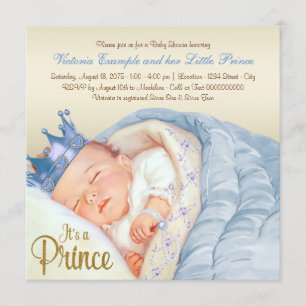 Vintage Prince Baby Blue Gold Baby Shower Invitation