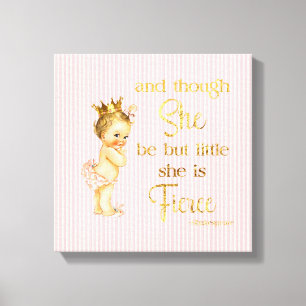Vintage Princess Baby Gold Crown Fierce Quote Canvas Print