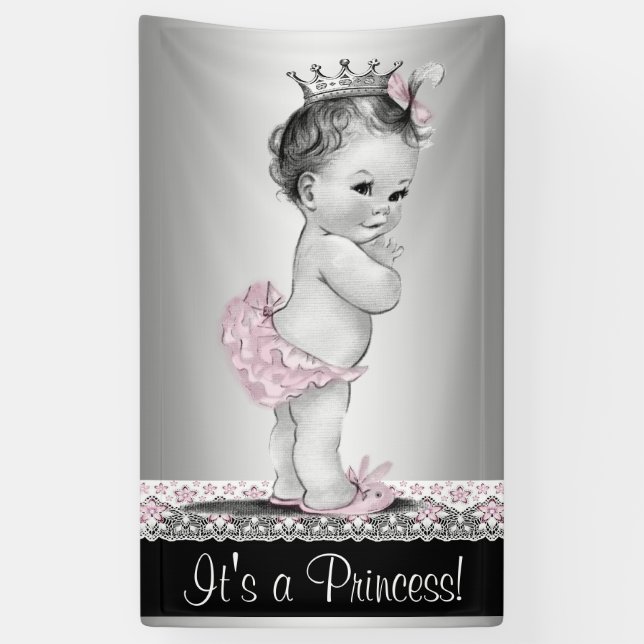 Vintage Princess Baby Shower Banner (Vertical)
