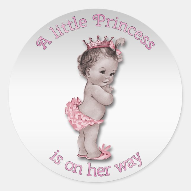 Vintage Princess Baby Shower Classic Round Sticker (Front)