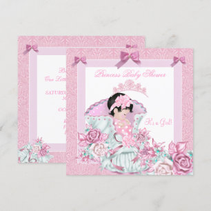 Vintage Princess Baby Shower Girl Pink Damask Rose Invitation