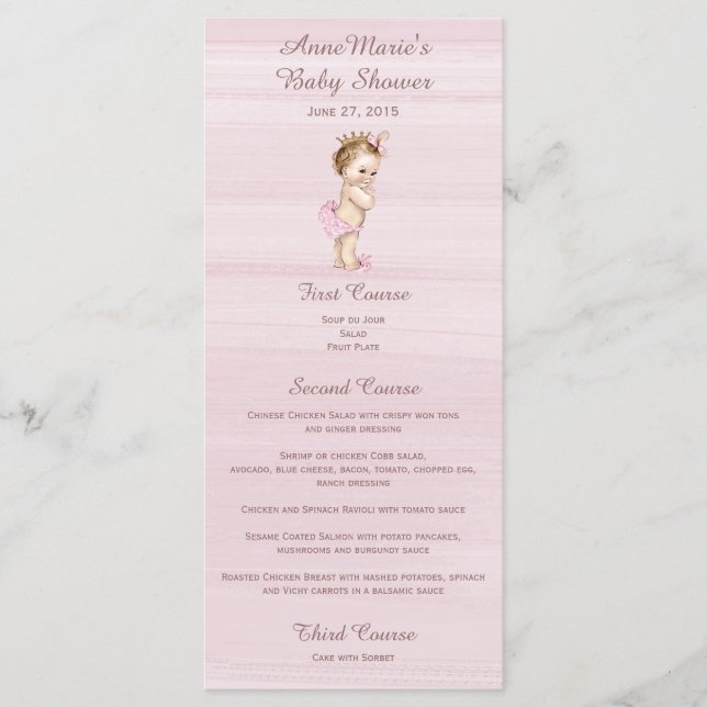 Vintage Princess Baby Shower Menu (Front)