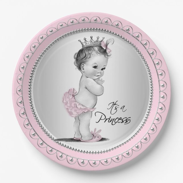 Vintage Princess Baby Shower Paper Plate (Front)