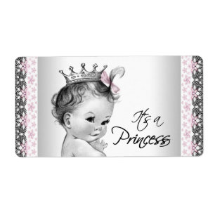 Vintage Princess Baby Shower Water Bottle Labels