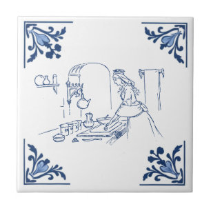 Vintage Princess Baking Kitchen Delft Blue & White Tile