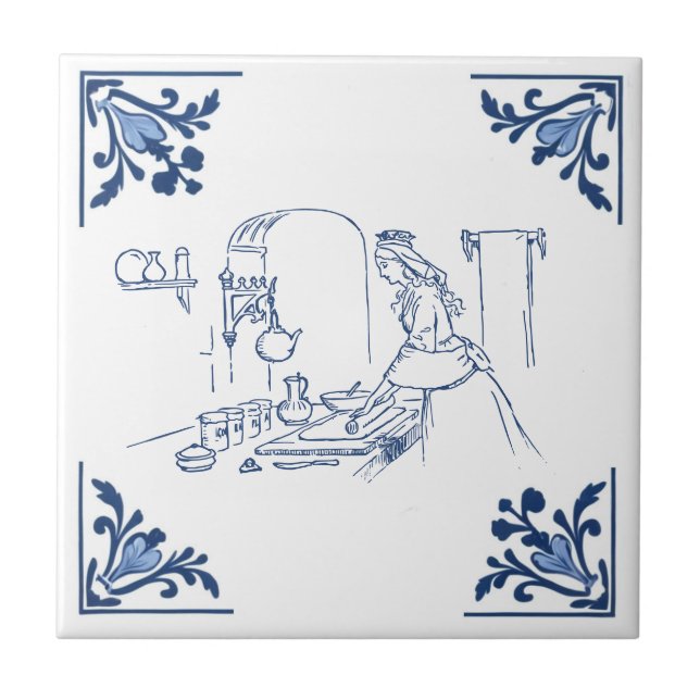 Vintage Princess Baking Kitchen Delft Blue & White Tile (Front)