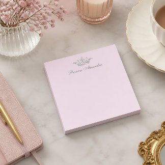 Vintage Princess Crown Pink & Grey Personal Name Post-it Notes