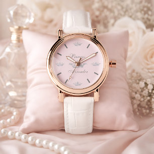 Vintage Princess Crown Pink & Grey Personal Name Watch
