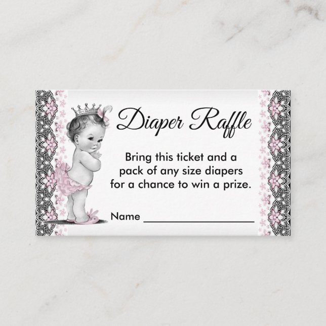 Vintage Princess Diaper Raffle Ticket Enclosure Card (Front)