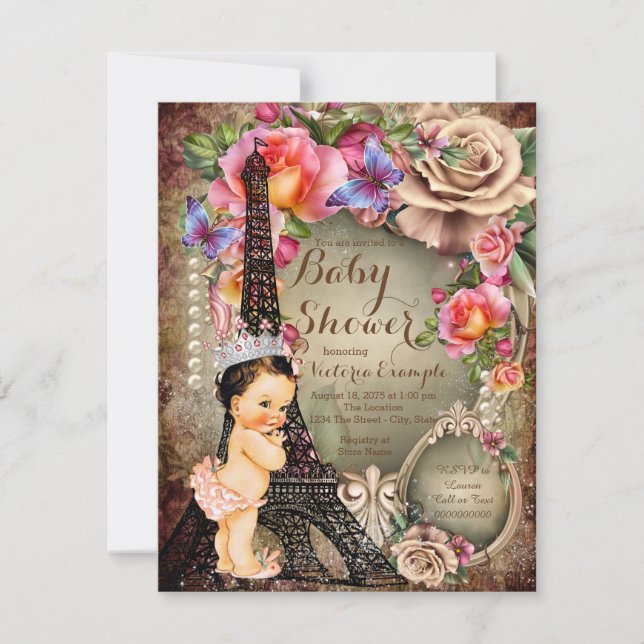 Vintage Princess Eiffel Tower Paris Baby Shower Invitation (Front)