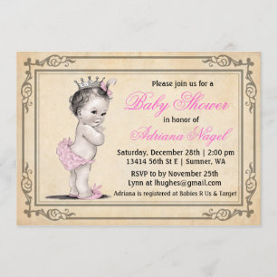 Vintage Princess Girl Baby Shower Invitations