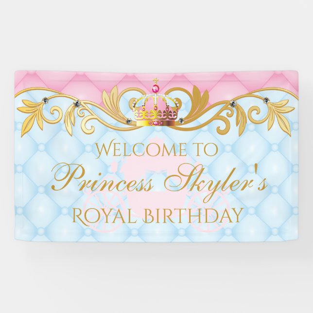 Vintage Princess, Gold and Pink Birthday Banner (Horizontal)