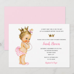 Vintage Princess Invitations Pink Blonde Baby
