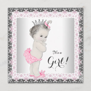 Vintage Princess Pink and Grey Baby Shower Invitation