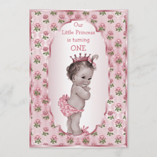 Vintage Princess Pink Roses 1st or 2nd Birthday Invitation